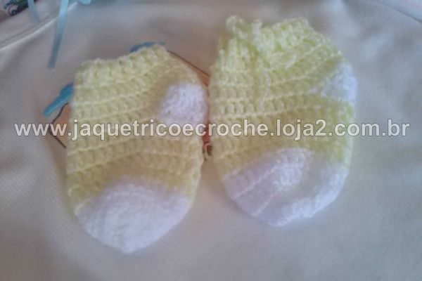 Meias em Crochê (Amarelo c/ det. branco) TAM. 13